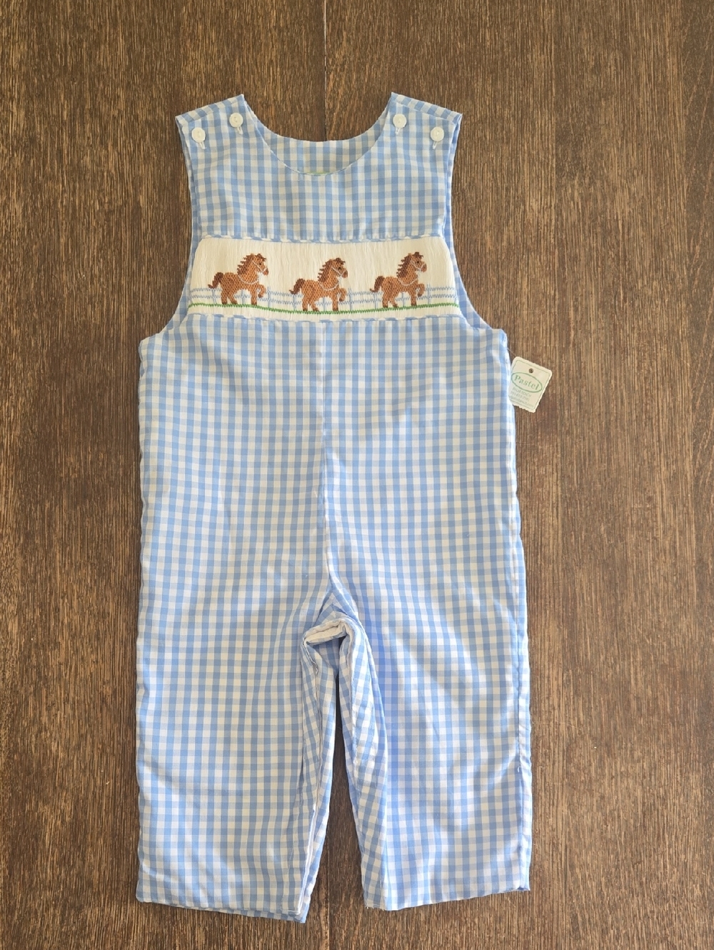 Anavini Velani Classics, Blue and White Check Smocked Jon Jon, Size 18 Months